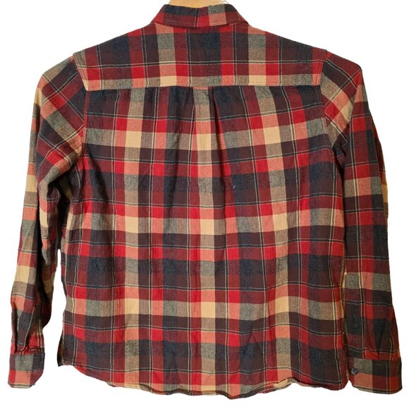 Eddie Bauer Button Down Flannel Shirt Large Men's Long Sleeve Orange Gray Tan - Picture 3 of 6